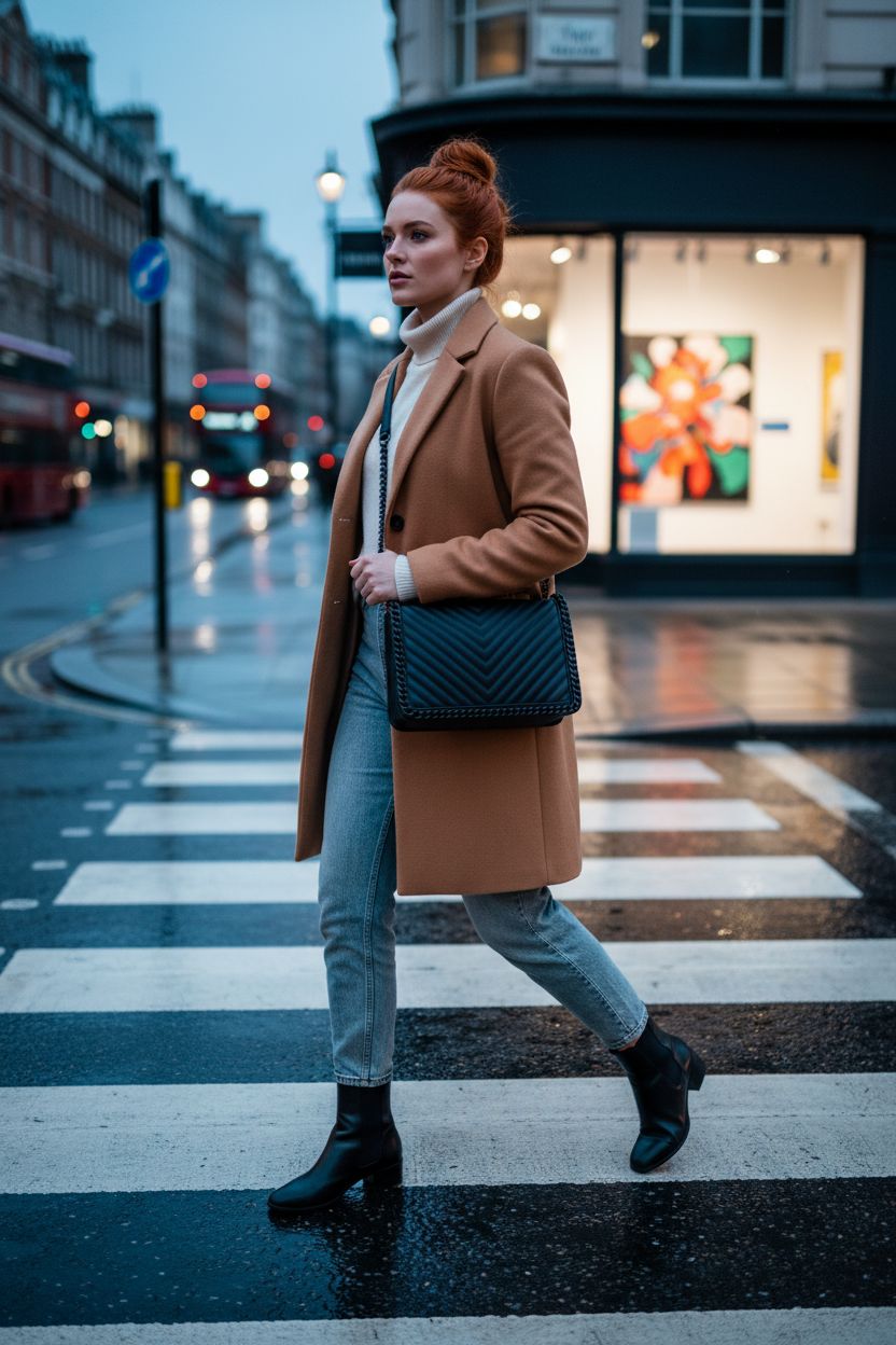 ALDO black crossbody bag swinging while walking on a city sidewalk at dusk.