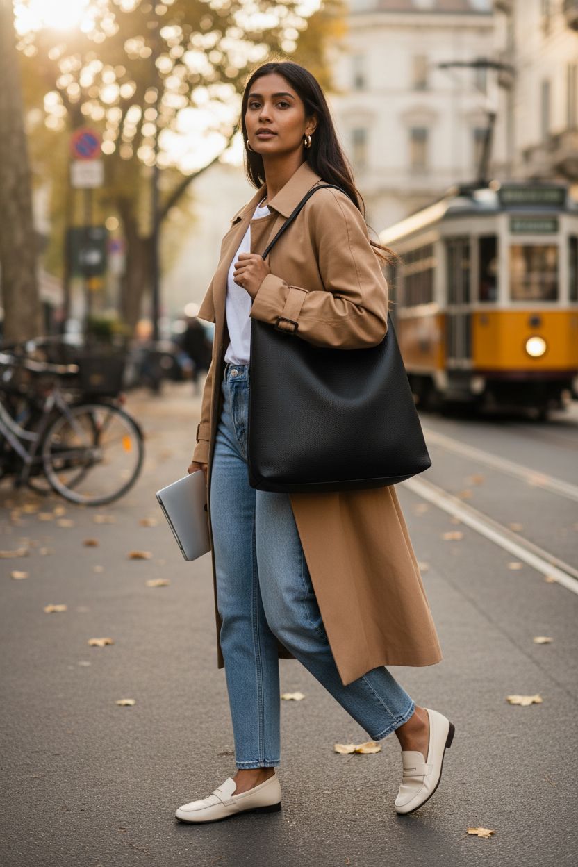 HOXIS soft black hobo tote bag, ideal for carrying a laptop and notebook on the go.