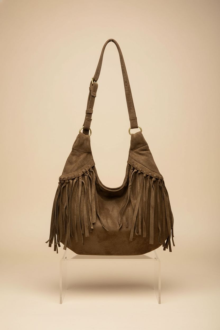 ZNMDOK brown suede crescent hobo bag highlighting premium craftsmanship and design.