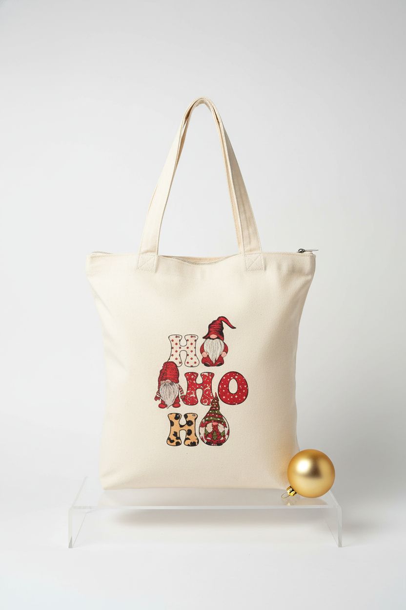 VADOO Christmas canvas tote bag showcasing its quality and design details
