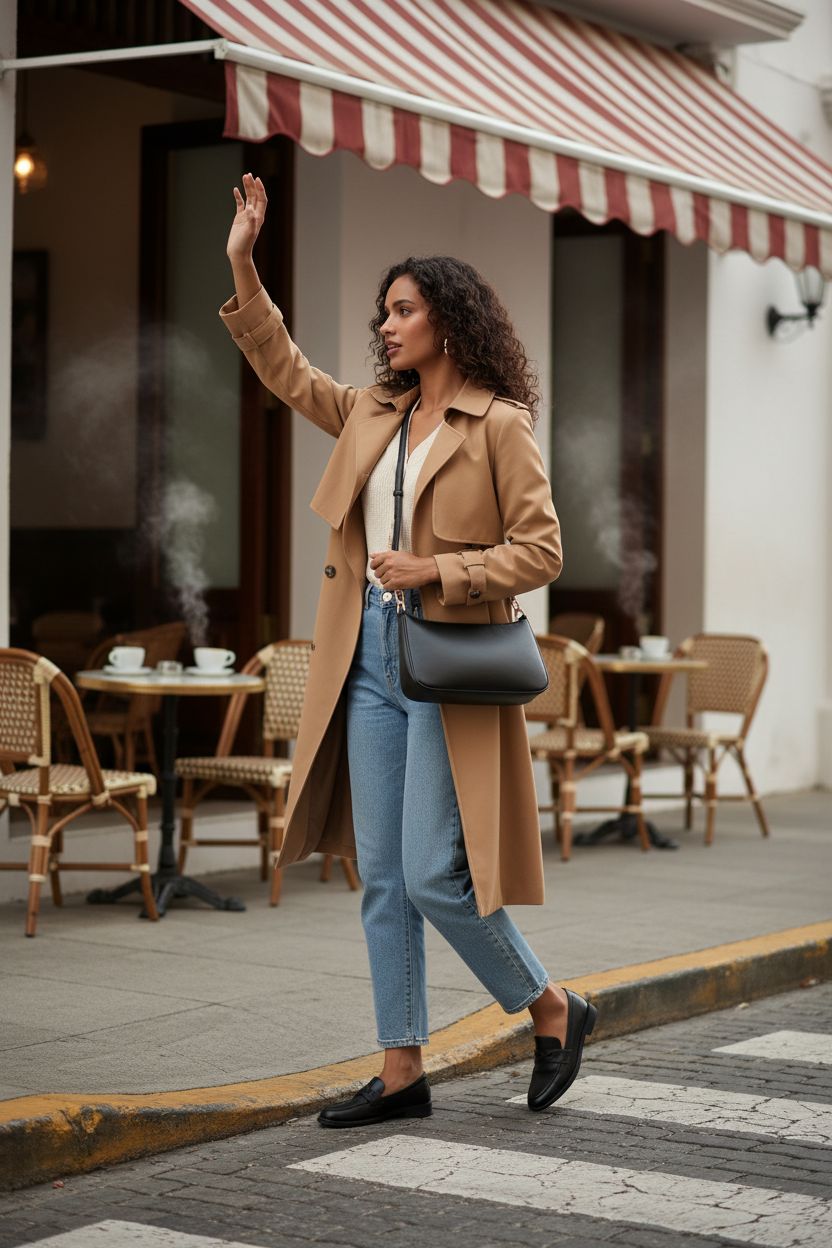 NIUEIMEE ZHOU underarm bag displayed outside chic café with urban ambiance.