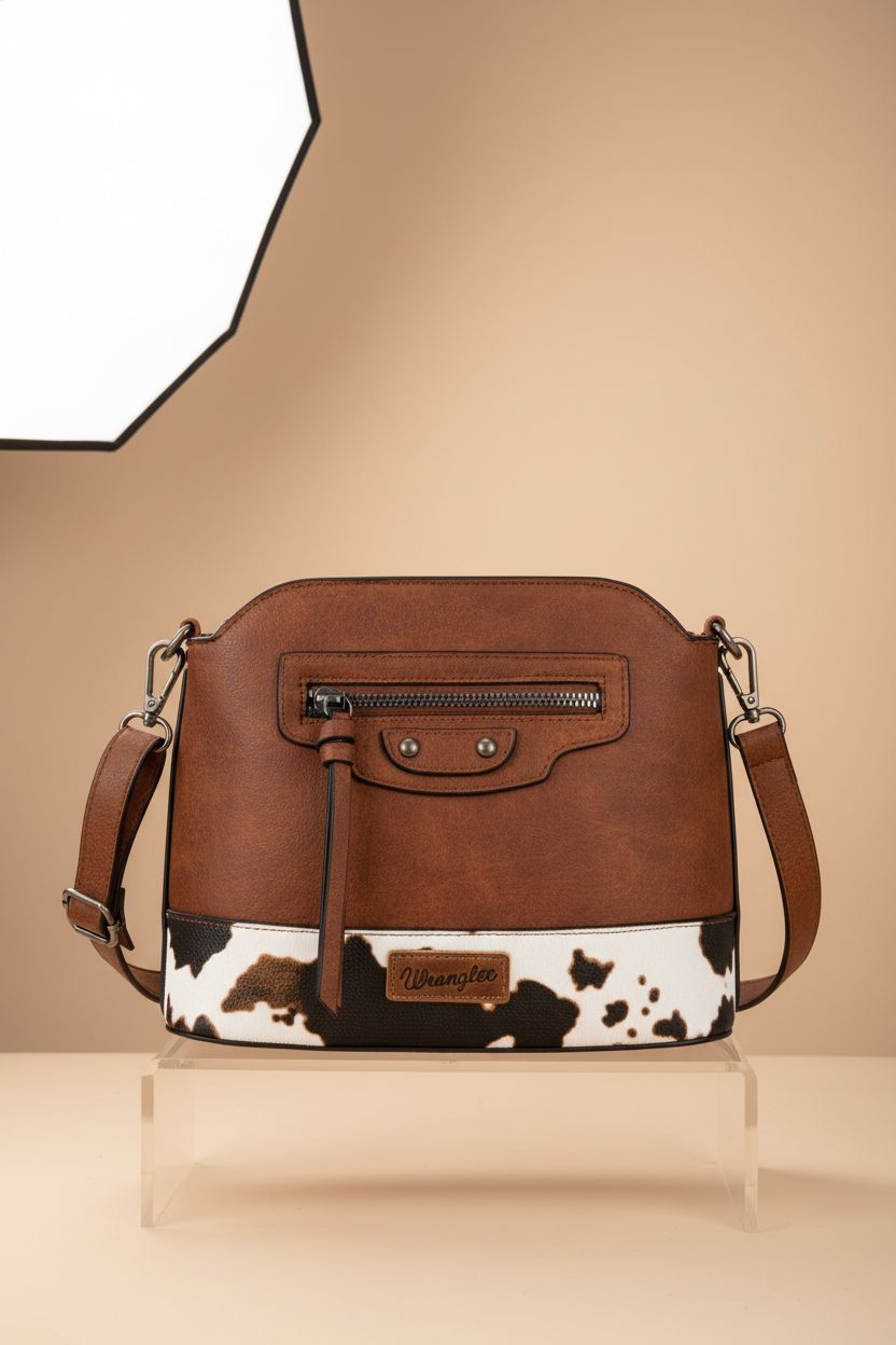 Wrangler small crossbody cow print purse showcasing craftsmanship and design