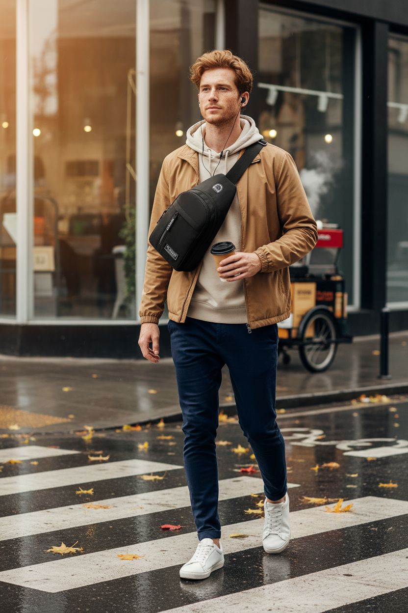 JYNBELSOR crossbody sling bag in motion during morning commute, stylish and practical.