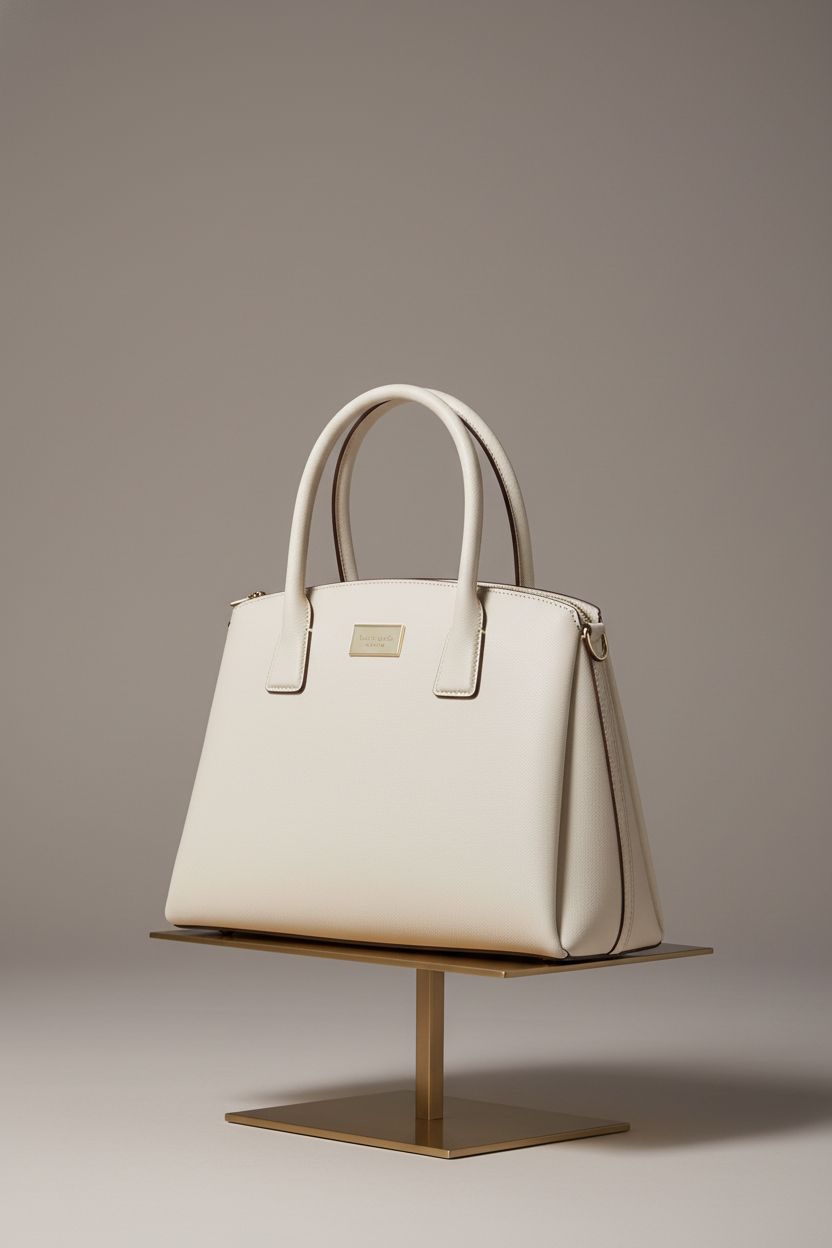 Kate Spade New York Serena Saffiano Leather Satchel in Parchment on a sleek editorial studio set