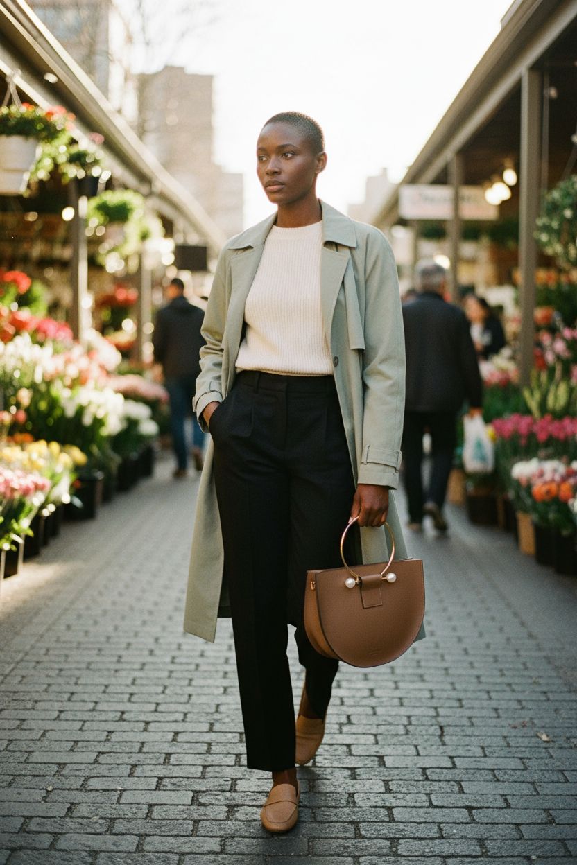 WADORN semicircle metal purse frame with pearl tips, styled with a leather bag in a sunlit market.
