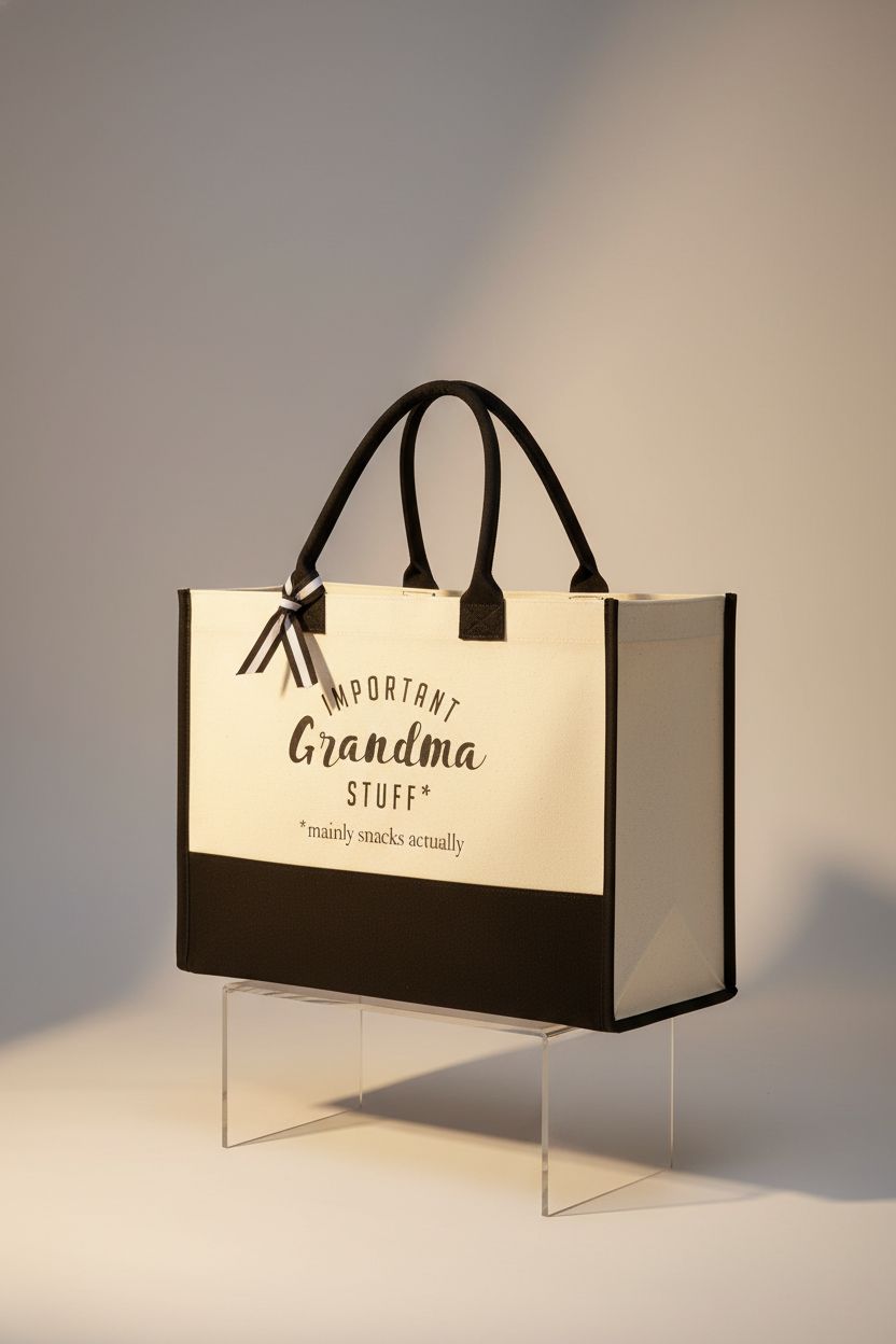 FORBIDDEN PAPER Grandma Tote Bag showcased against a clean backdrop, highlighting design.