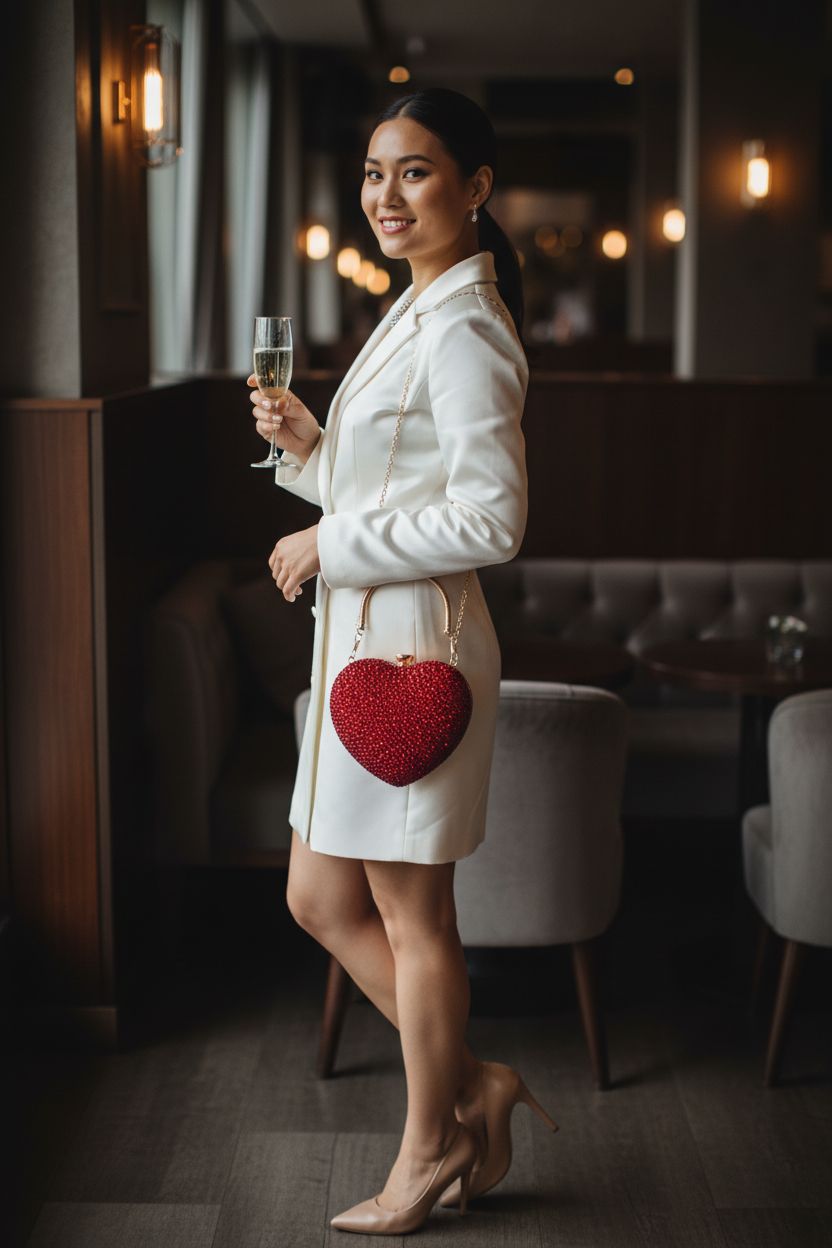 Zeph Hosea heart bag featured in a chic cocktail lounge, complementing wedding attire