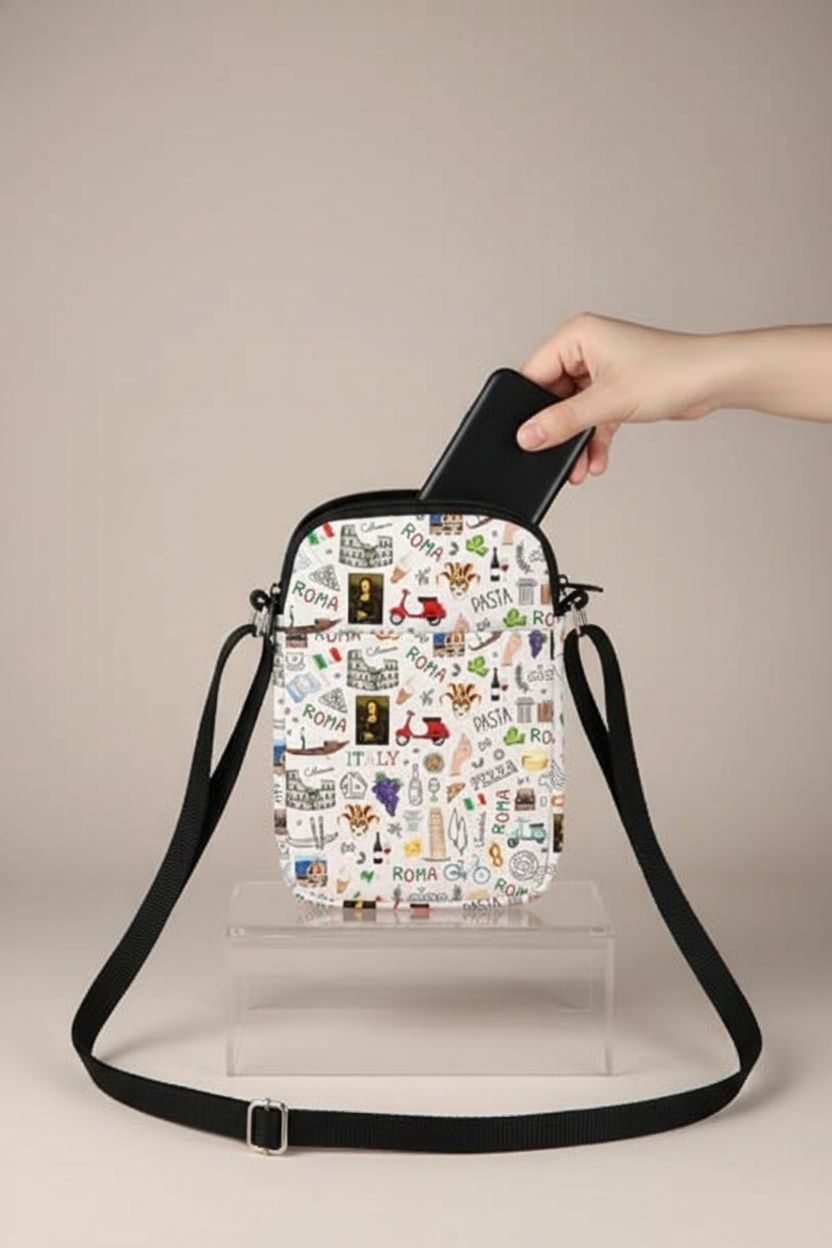 Close-up of JNIAP Italian Crossbody Bag highlighting its quality materials and design on a minimal backdrop.