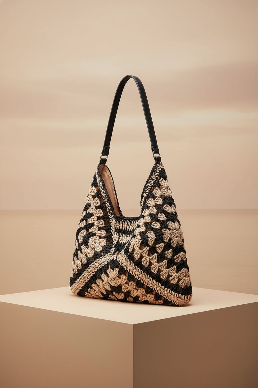 Elegant crochet beach bag by Orgone, showcasing unique hobo style and weave.