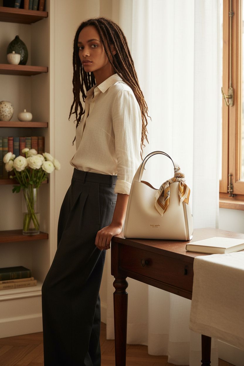 Kate Spade New York Knott Pebbled Leather Medium Crossbody Tote in a serene home setting.