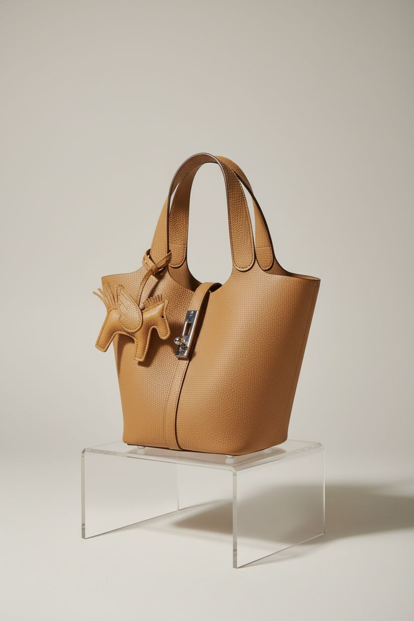 Close-up of Kadynow vegan leather bucket tote highlighting texture and details