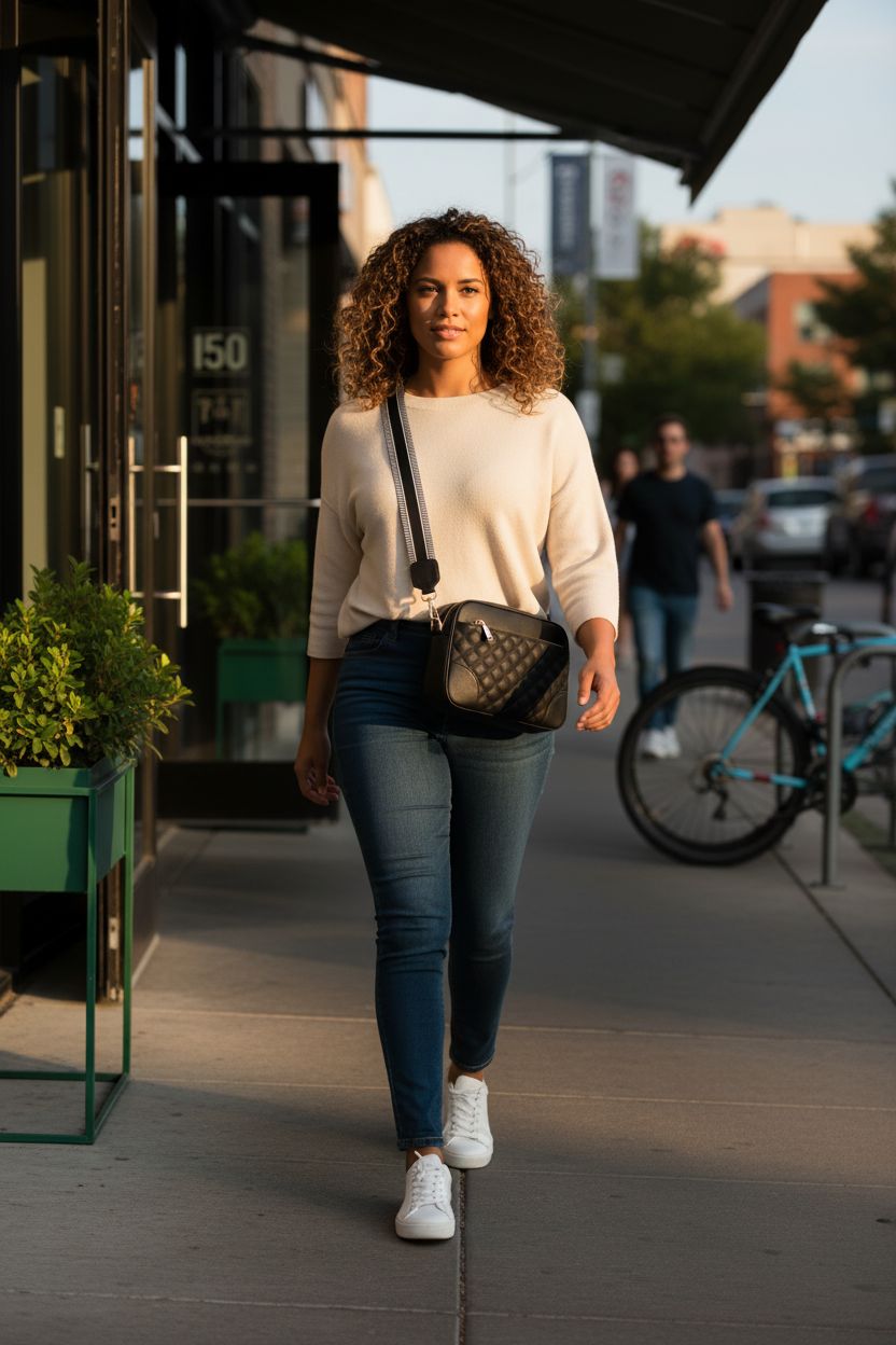 FYY matte black quilted crossbody bag with adjustable strap, ideal for everyday urban use.