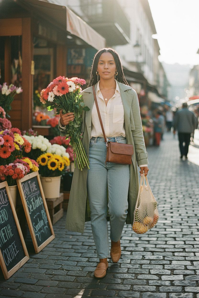 CHOLISS small crossbody bag in warm brown, styled for market stroll, showcasing vegan leather.