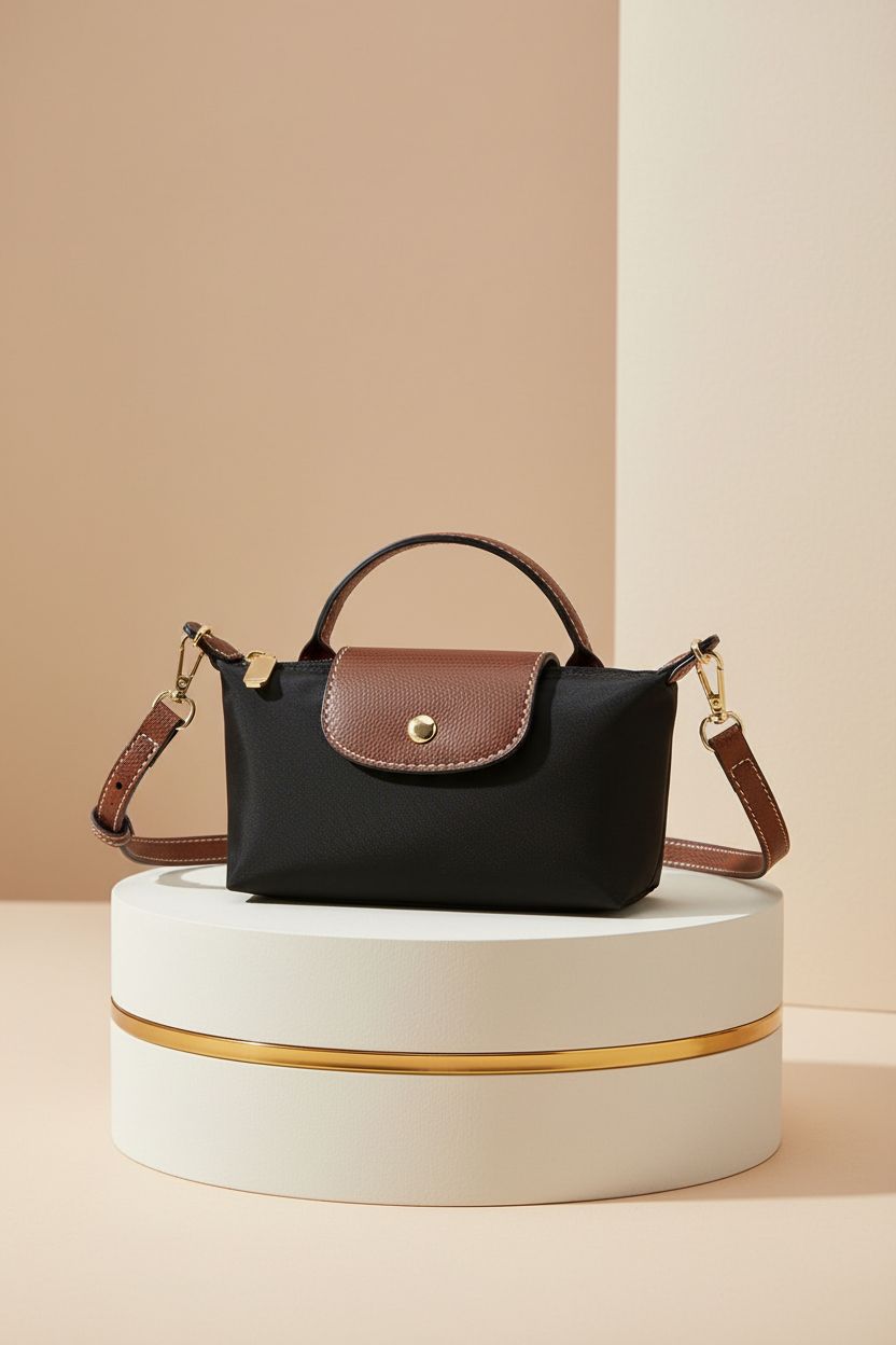 Product-focused shot of SANIKAWA mini crossbody bag showcasing its design and features.