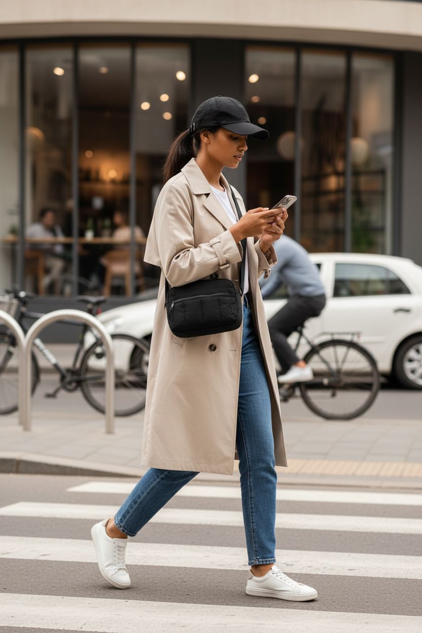 BAGSMART mini crossbody bag in black during a morning commute, stylish and functional.