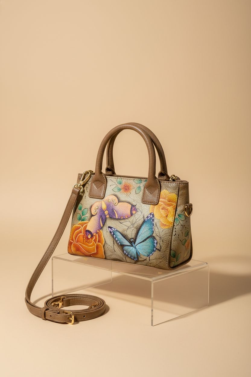 Anna by Anuschka's small convertible tote showcasing its beautiful artwork and design.