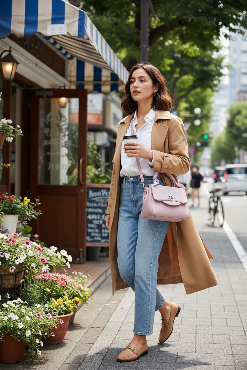 Tigpoy pink hobo satchel handbag displayed outside a café, showcasing its stylish design.
