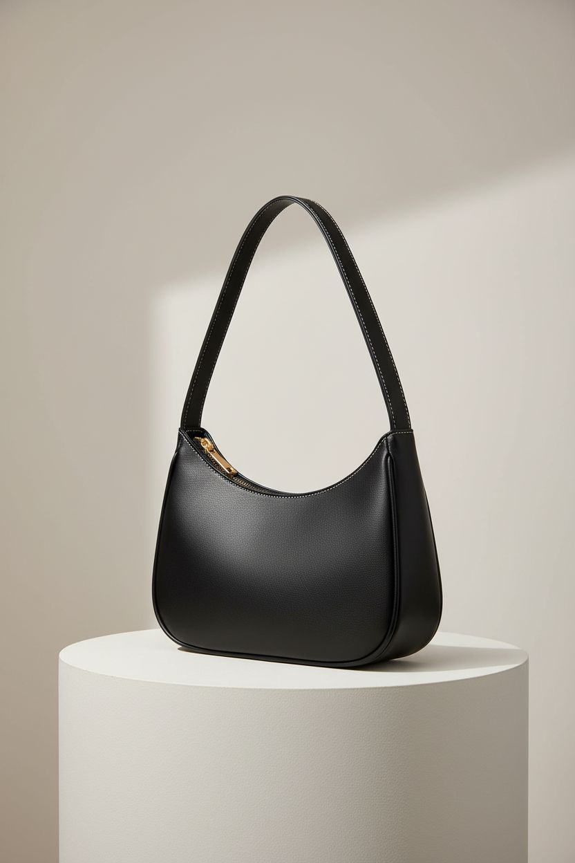 Close-up of CYHTWSDJ black hobo bag showcasing its sleek design and craftsmanship.