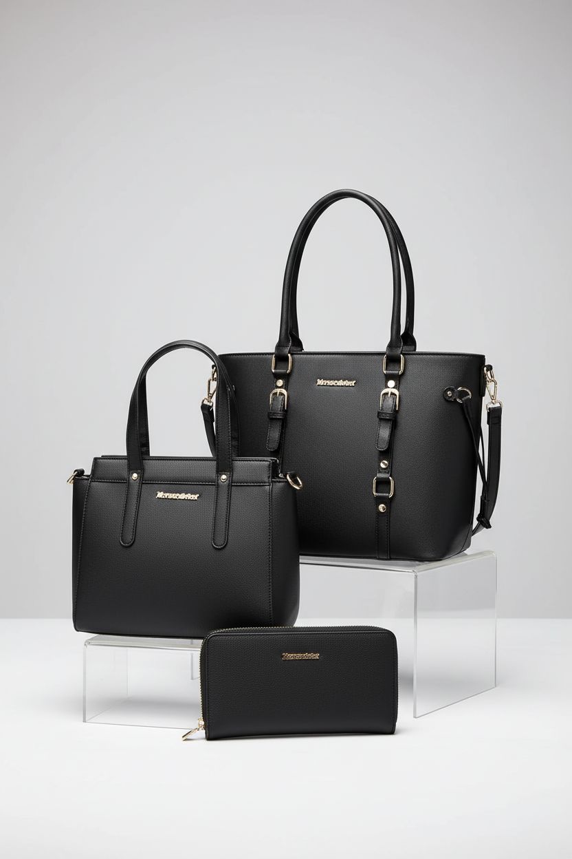 Montana West 3PCS purse set with tote, satchel, and wallet, highlighting leather texture and design.