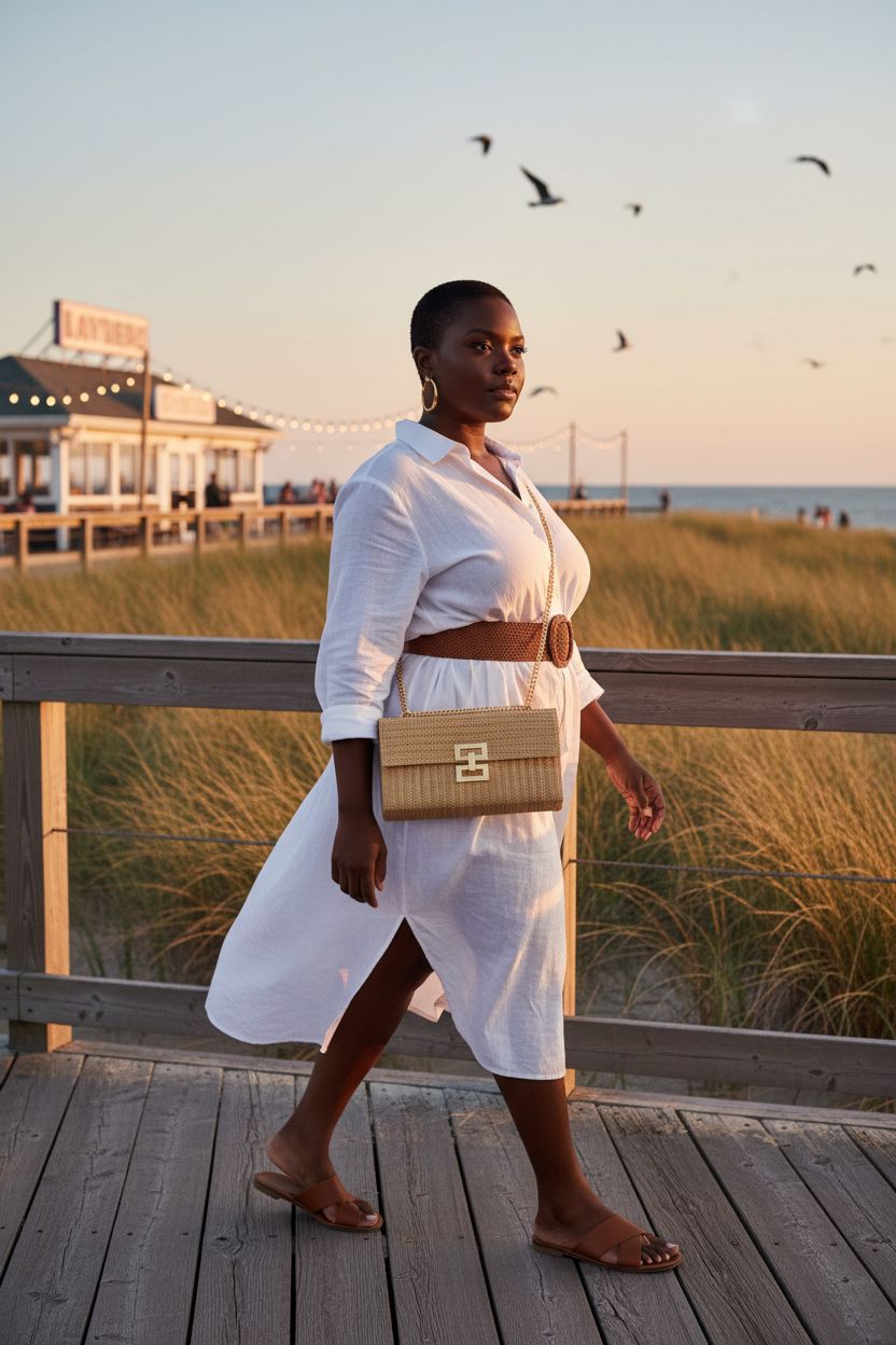 Rancco straw clutch purse on a beach boardwalk, perfect for seaside strolls and casual outings.