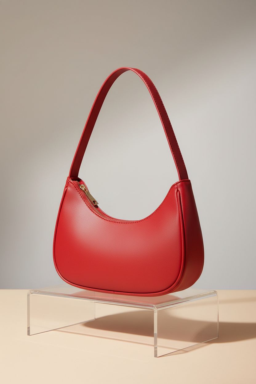 Product-focused image of WSRYDJDL red shoulder bag showcasing premium PU material and gold hardware.