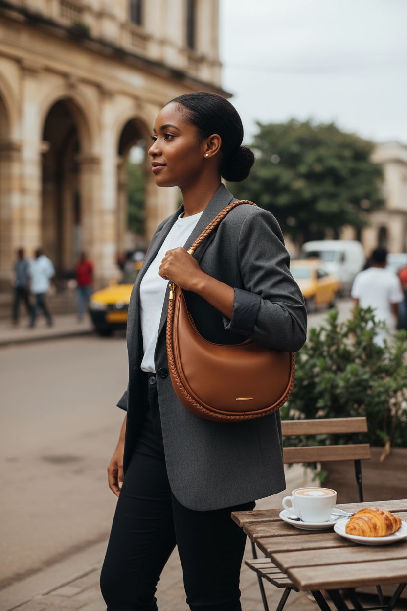 Joryin braided top-handle saddle purse in brown, accentuating chic café style.
