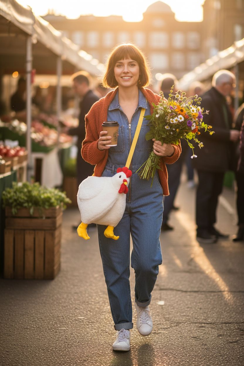 Saintrygo Chicken Hen Purse with red comb and yellow feet, perfect for casual outings.