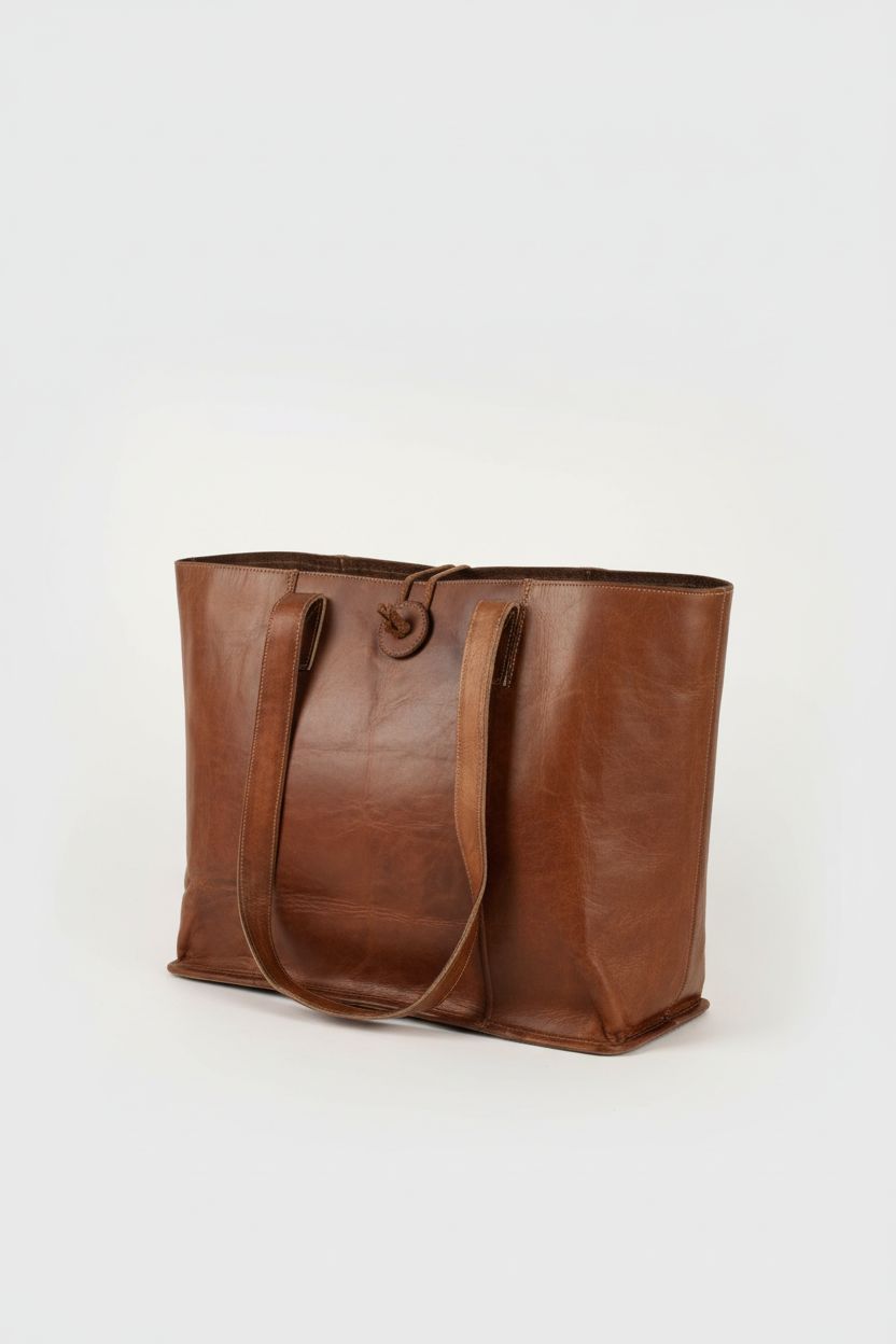 Vintage Genuine Leather Tote Bag displayed on a warm backdrop, highlighting its quality and design.