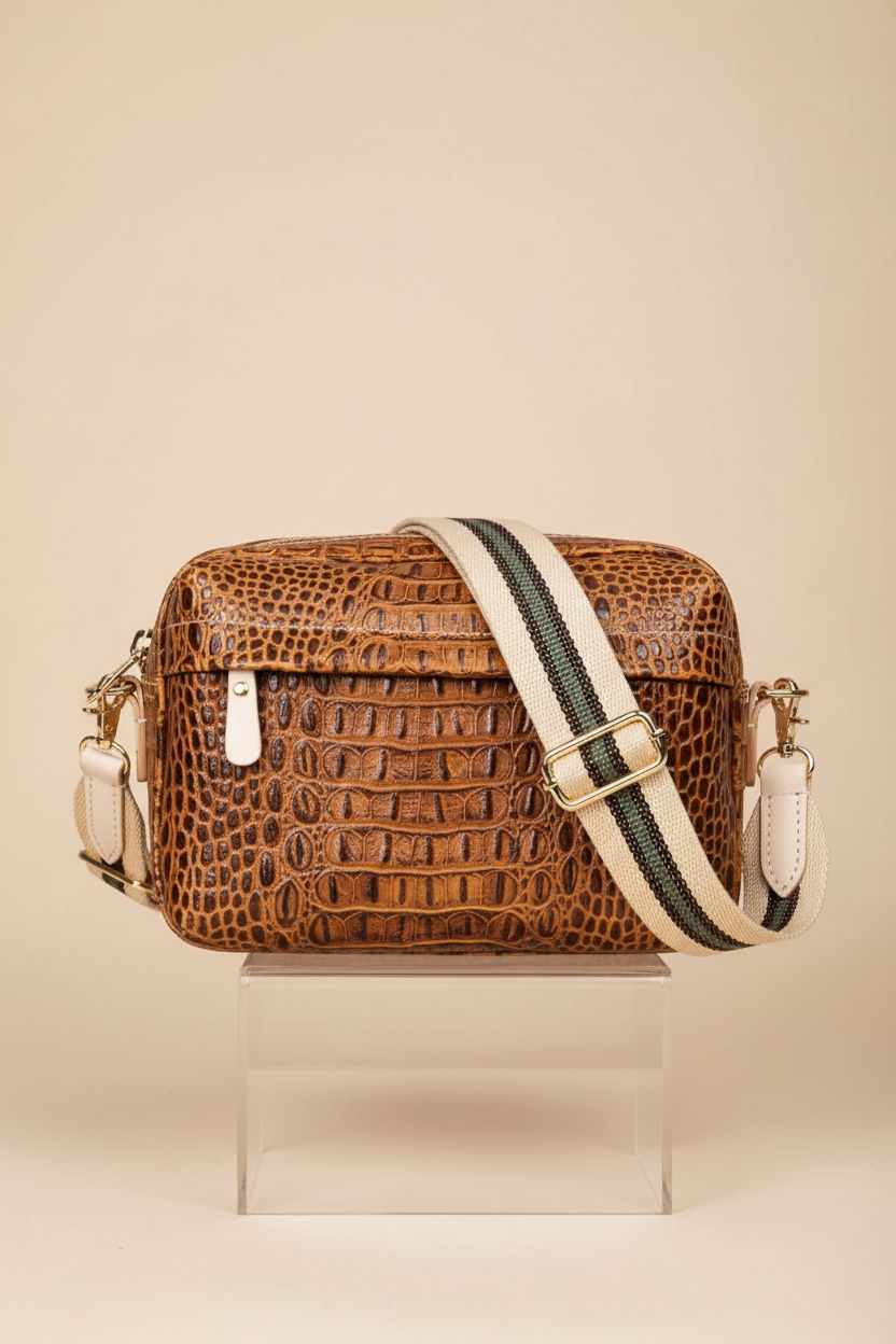 NANRUIL small crossbody bag showcasing croc-embossed leather and zipper details