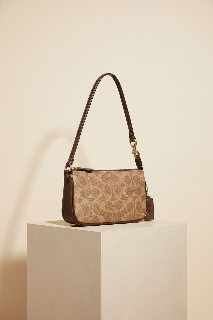 Product-focused shot of COACH Plaza Bag 18 displaying its sleek design and quality.