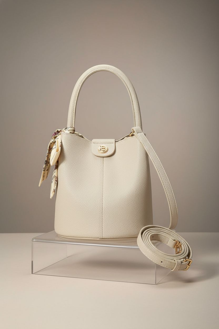 BOSTANTEN vegan leather bucket handbag, showcasing elegant design and practical features.