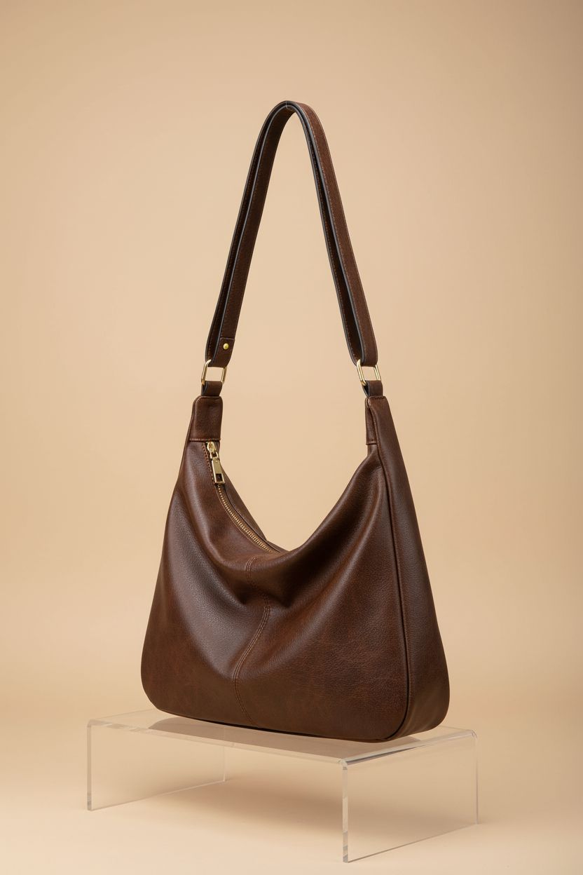 Close-up of NIUEIMEE ZHOU vegan leather handbag, showcasing craftsmanship and stylish design.