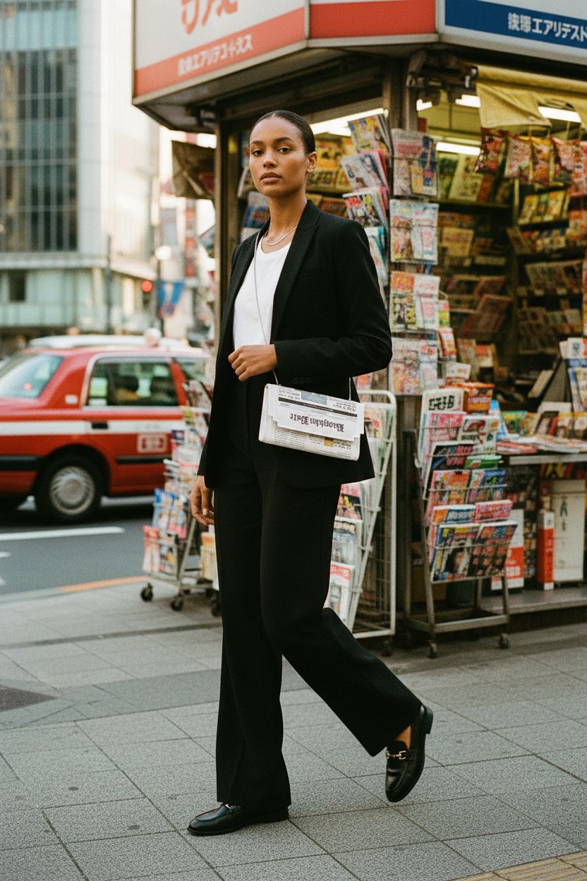 KUANG! Statement Bag showcased in a vibrant urban newsstand setting.