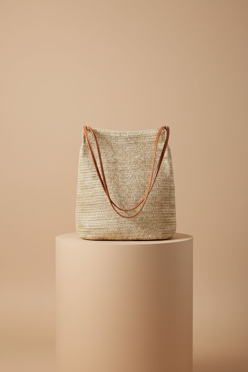 Close-up of Tavaleu straw bucket bag showcasing texture and design, perfect for summer styles.