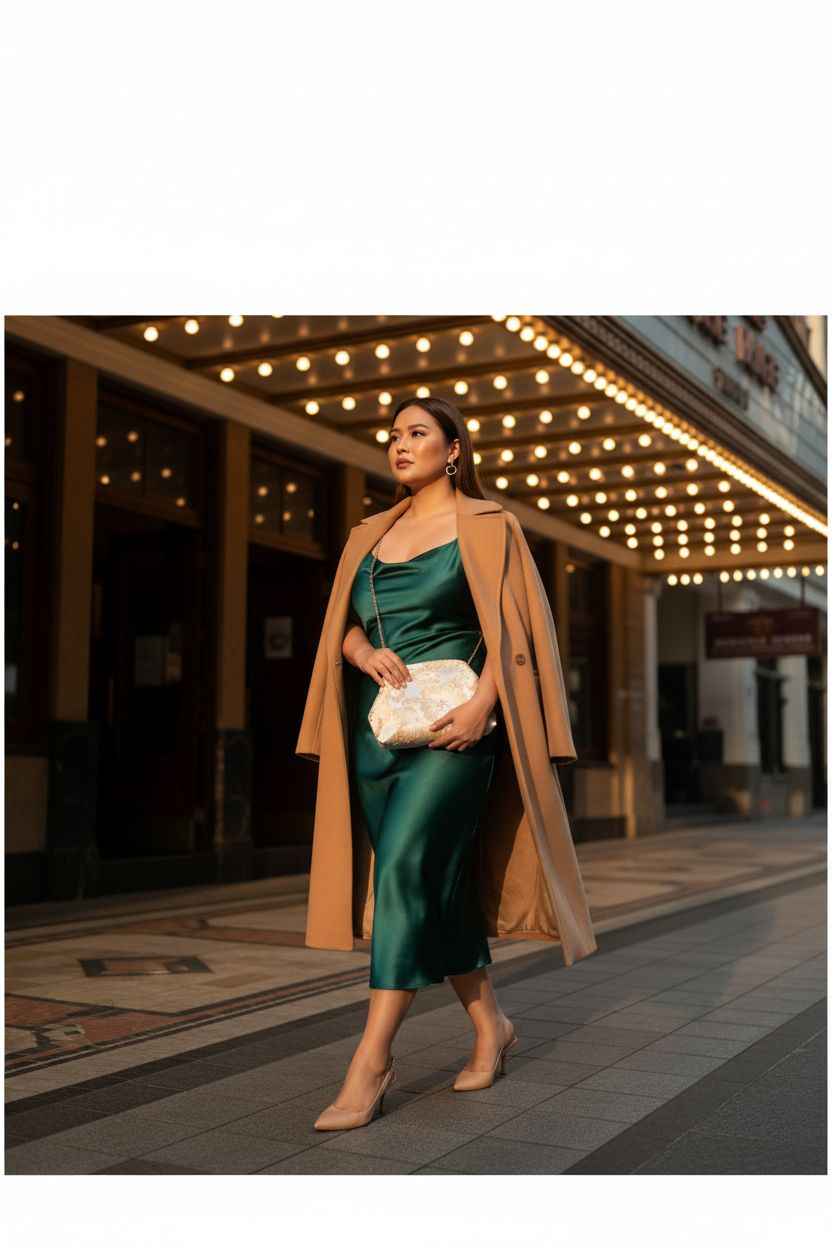 OYOANGLE vintage clutch purse showcased on a city sidewalk outside an Art Deco theater.
