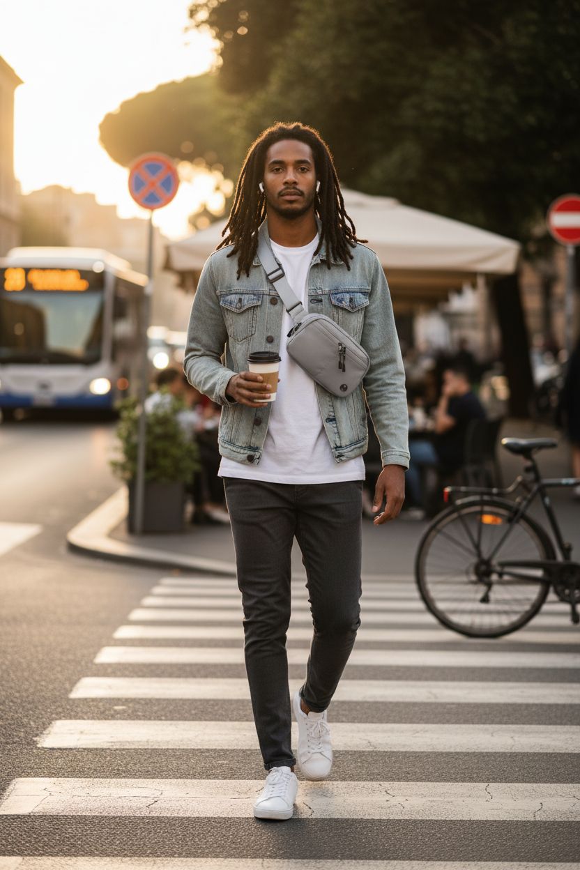 mokzer silver-grey waist bag worn crossbody, ideal for secure commuting