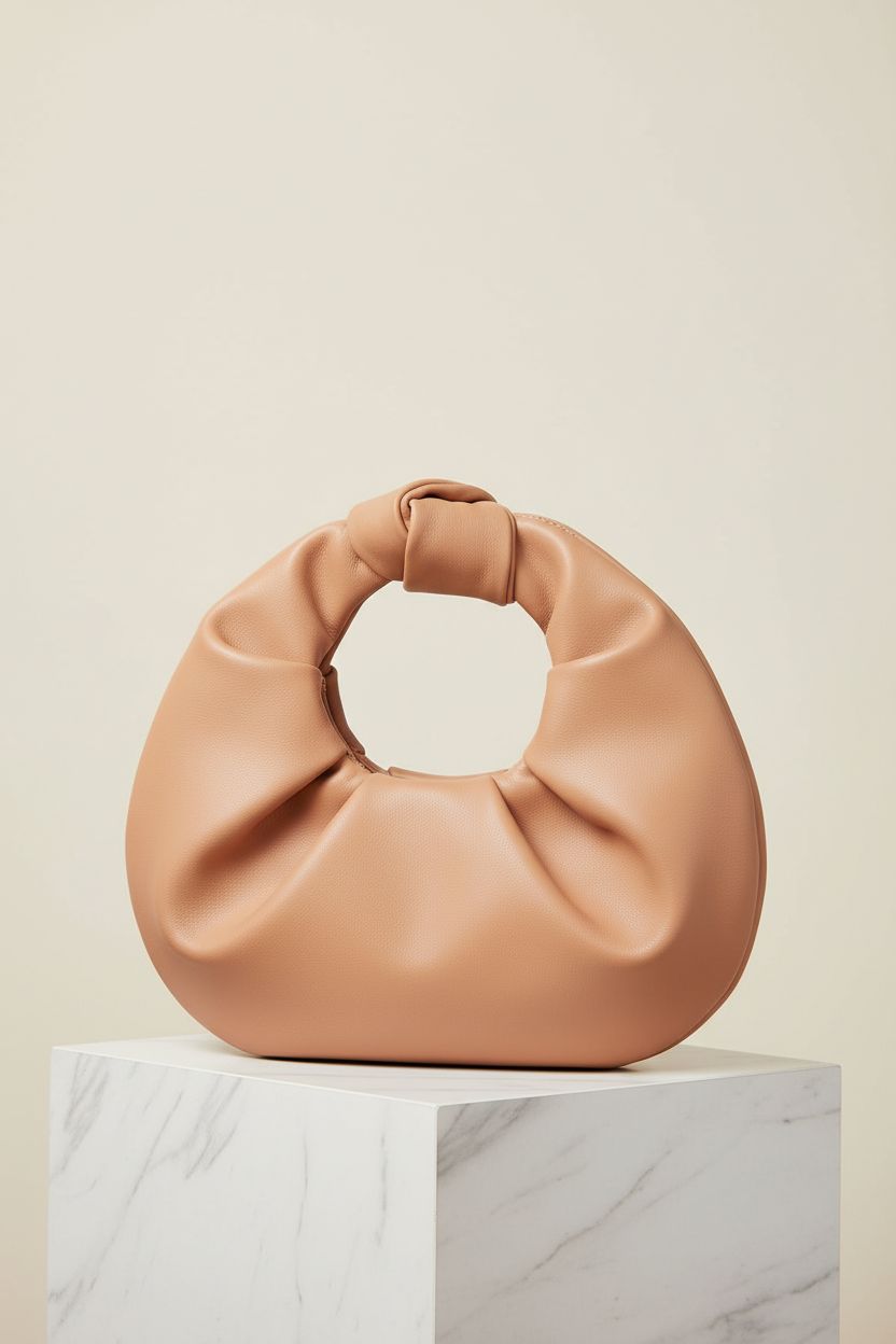 Verdusa women's ruched PU leather evening clutch on a marble stand, showcasing its stylish design.