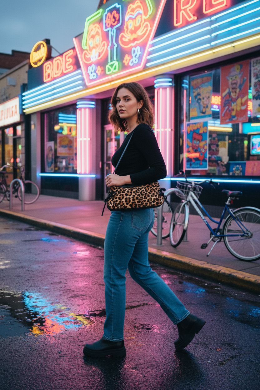 Stylish Verdusa Y2K leopard handbag underarm purse with bowknot detail in urban setting