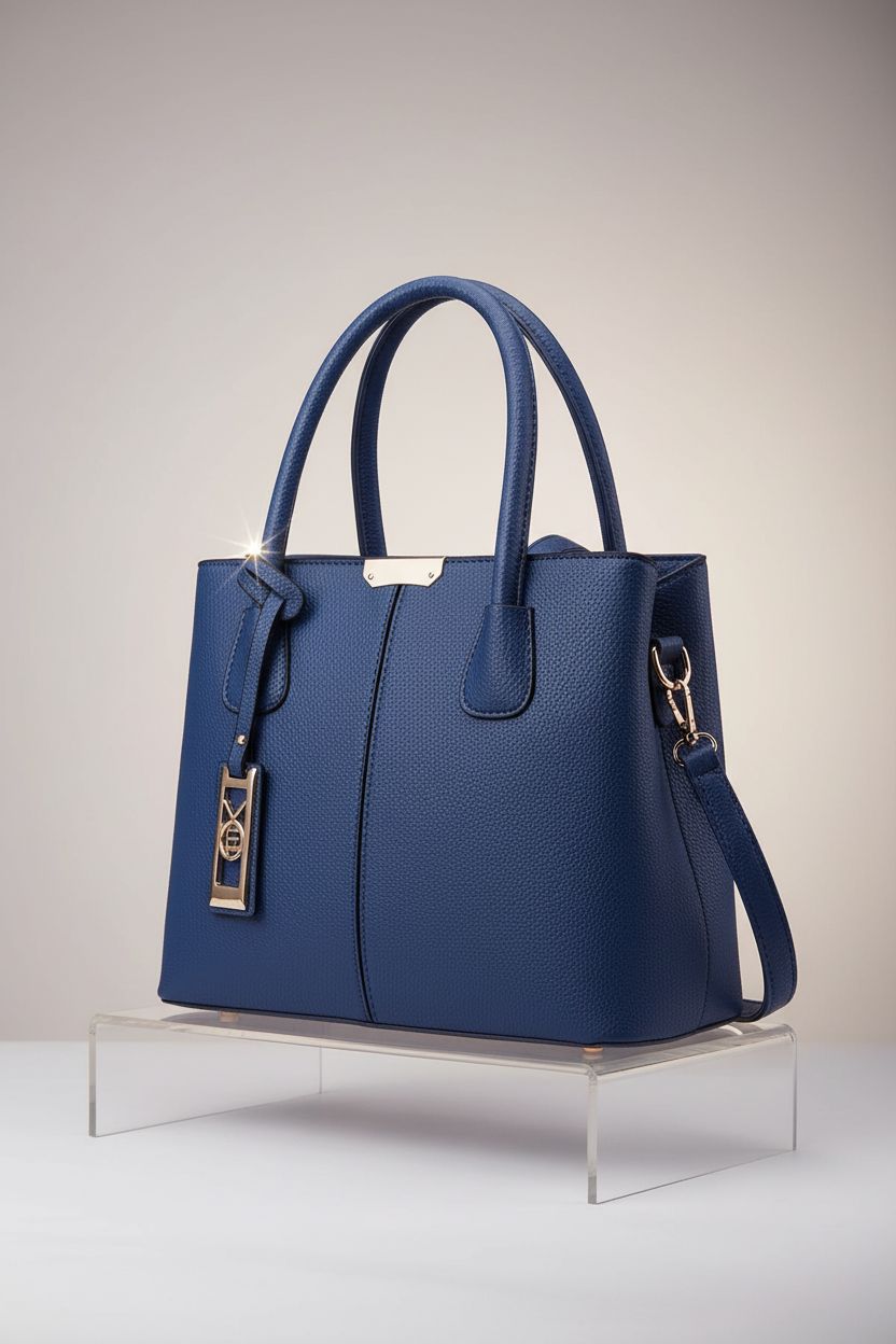 COCIFER blue handbag displayed on a gray backdrop, showcasing its structured design.