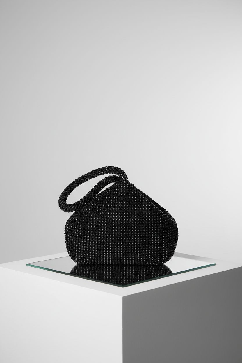 BABEYOND beaded triangular clutch purse displayed against a light gray backdrop, highlighting its elegant design