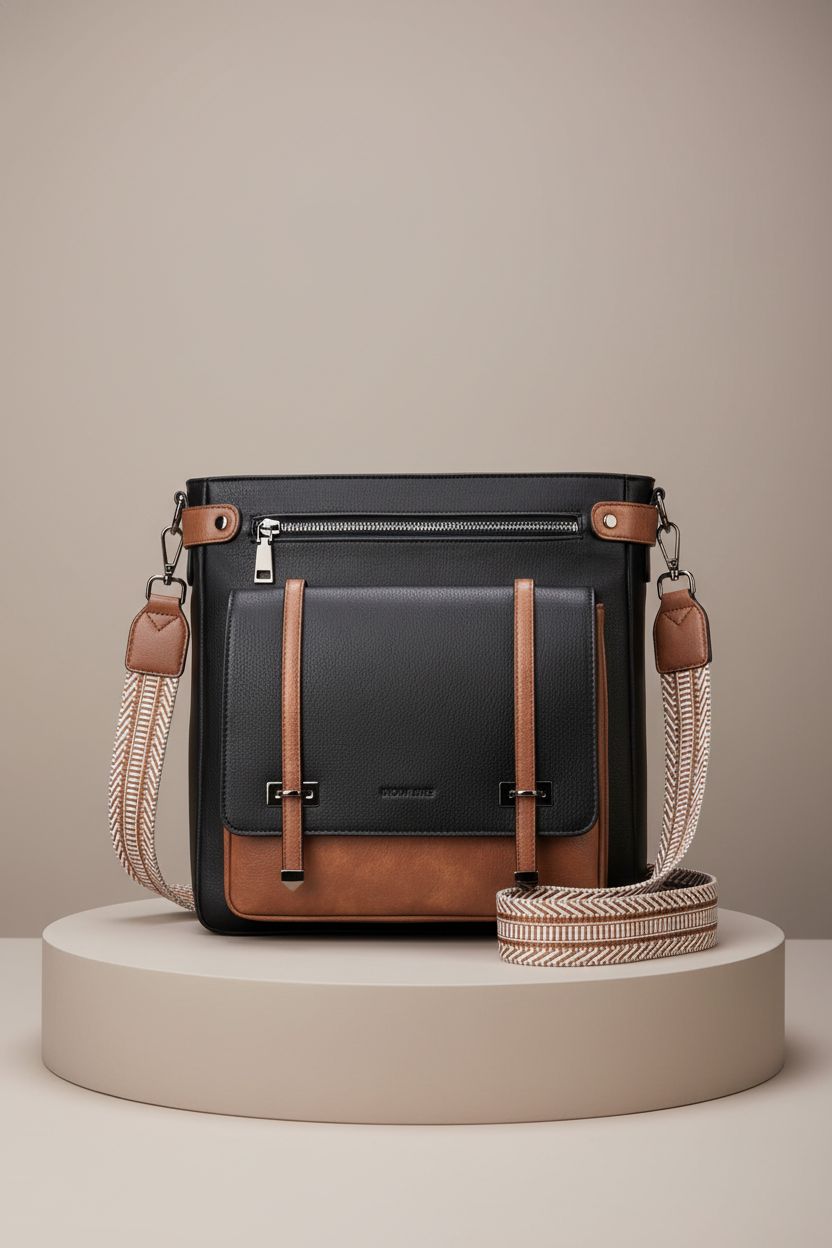 Roulens adjustable strap crossbody purse displayed to emphasize its sleek design and features.