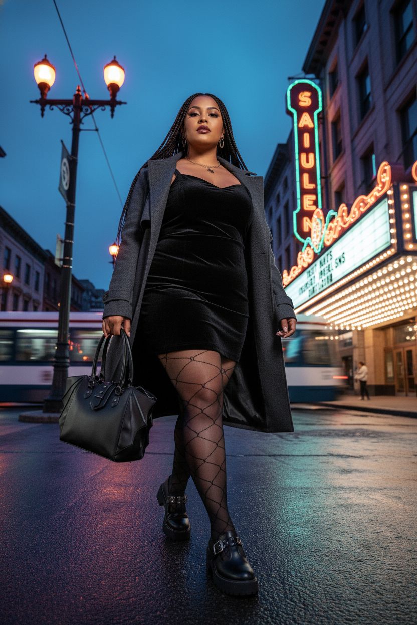 Lost Queen Gothic Annabelle bat wing crossbody purse, black vegan leather, vibrant city evening.