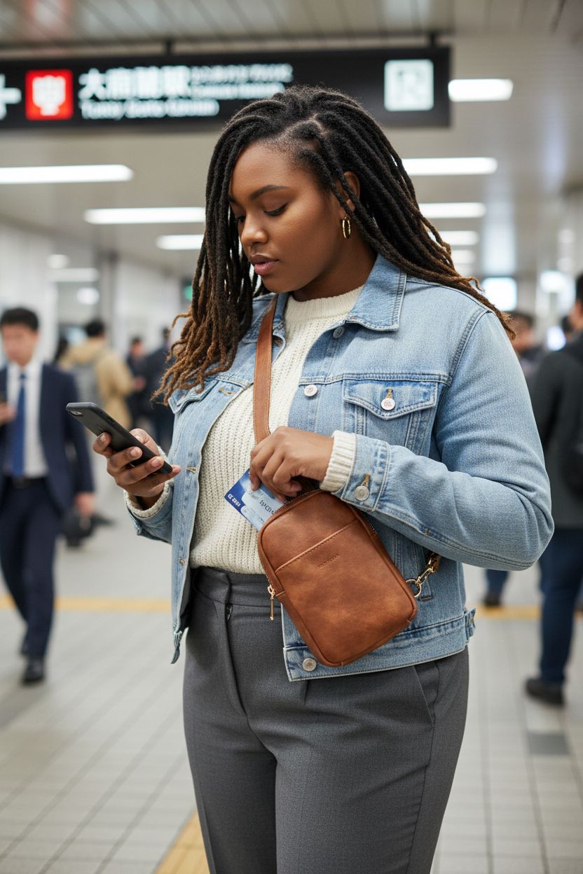 Telena leather crossbody bag in mocha, perfect for commuting with denim jacket and knit