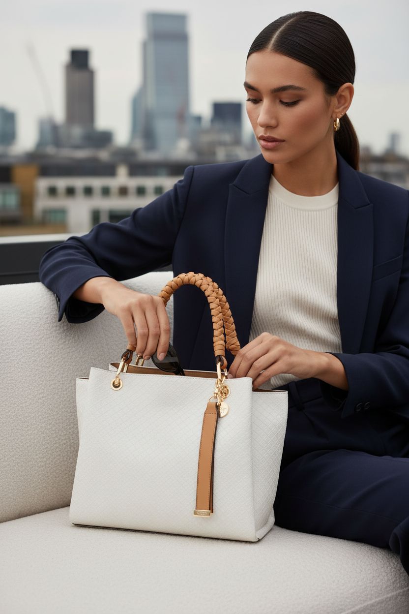 ALDO Gloadithh Tote Bag in Bone on a cream sofa, perfect for upscale cocktails.