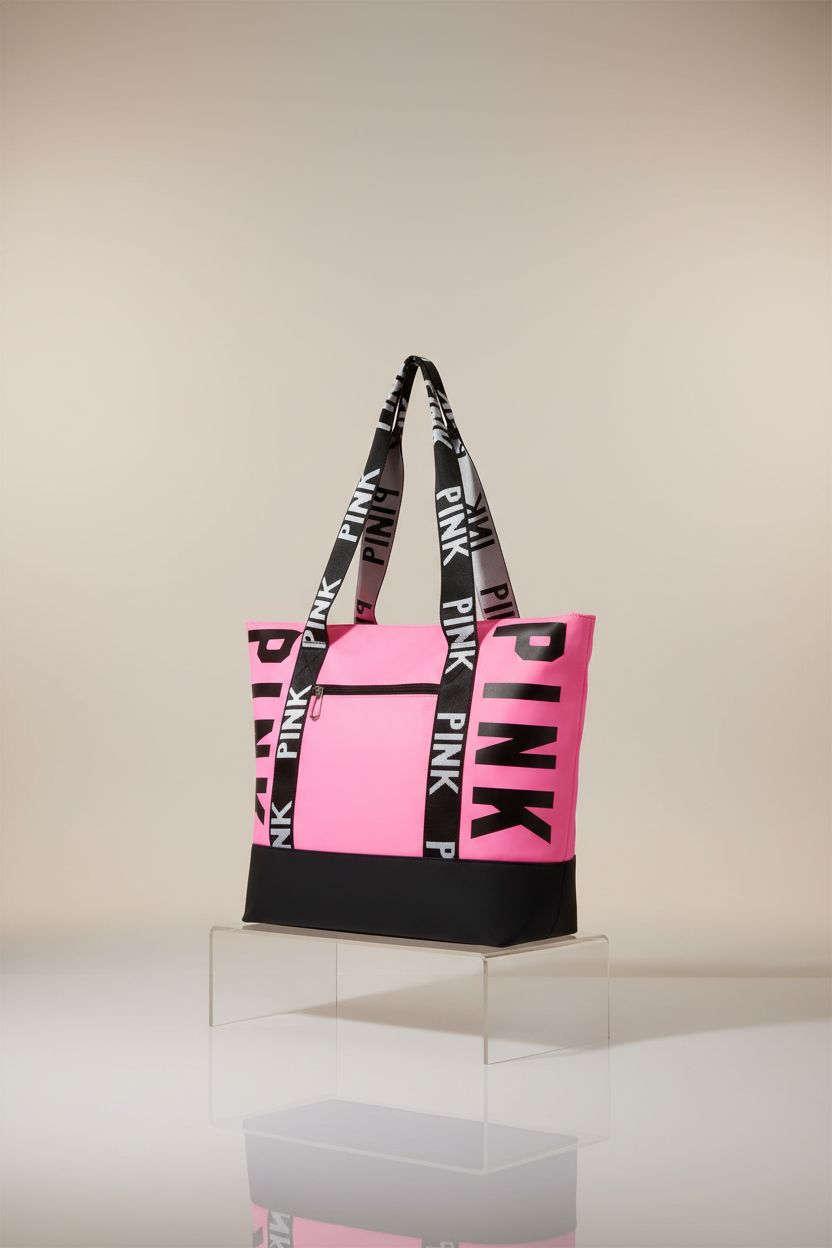 MOPERIL pink tote bag featured on a studio set, highlighting its stylish design and functionality.