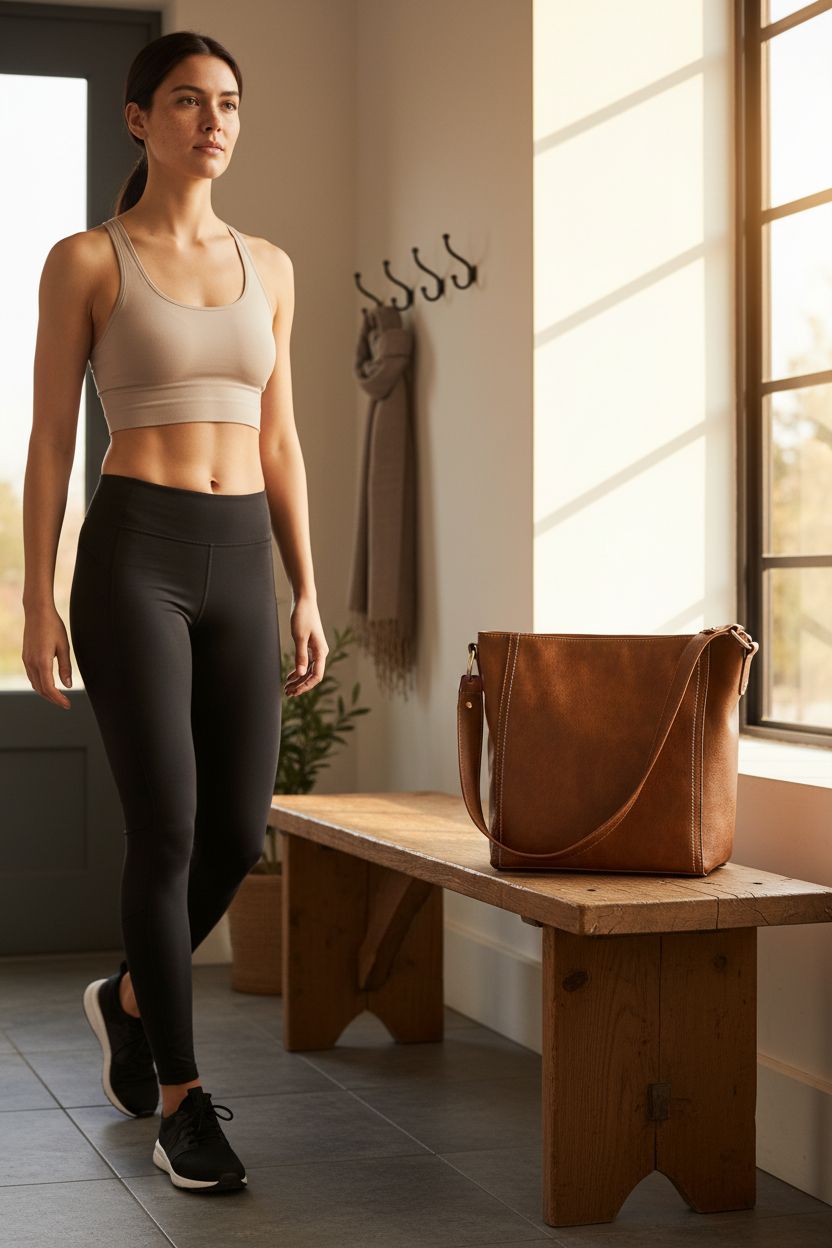 Montana West cognac-brown hobo bag on an oak bench, accentuating its elegant vegan leather texture and design.