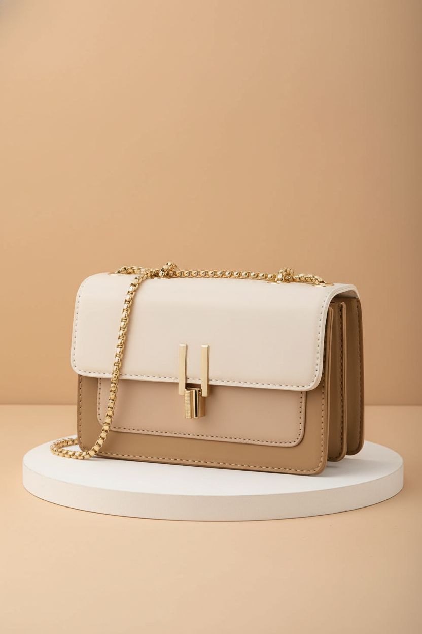 Detailed view of TOP BAND color-block crossbody bag highlighting its design and craftsmanship.