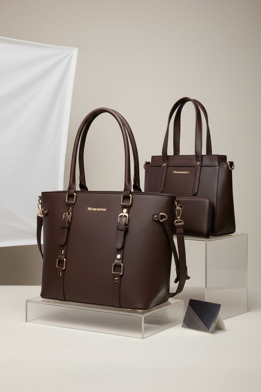 Montana West stylish 3PCS purse set displayed on a clear riser, highlighting its elegant design.