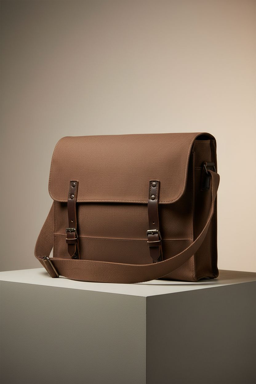 Rothco brown canvas medic bag showcased elegantly on a minimal pedestal, highlighting design