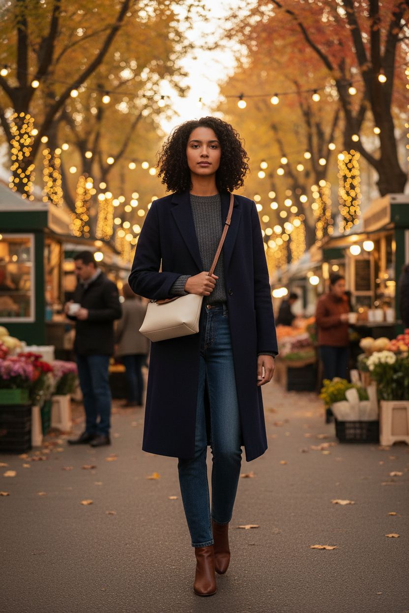 VesaNa Yoolo off-white crossbody bag at autumn farmers' market with golden leaves